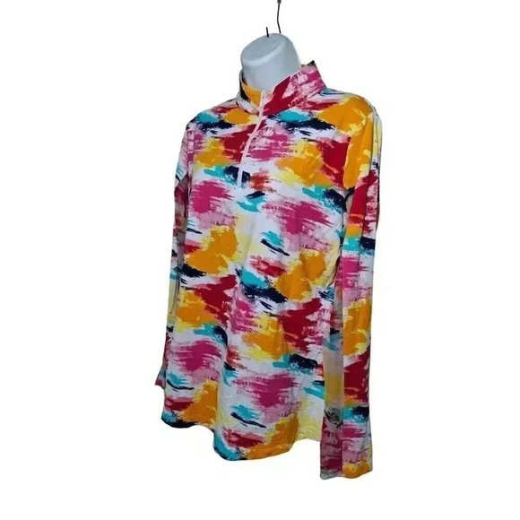 ibkul Sun Protection Shirt Top L 1/4 Zip Mock Colorful mesh detail perfect! - Picture 2 of 9